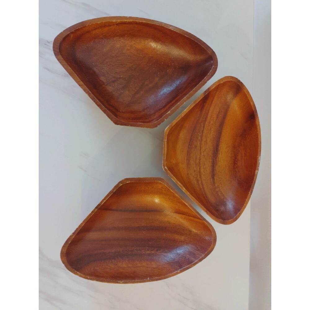 Vintage Set Of 3 Teak Wood Mid Century Modern Bowls